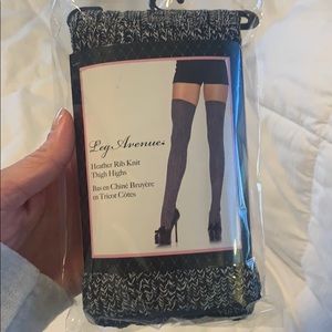 Heather grey ribbed knit thigh highs